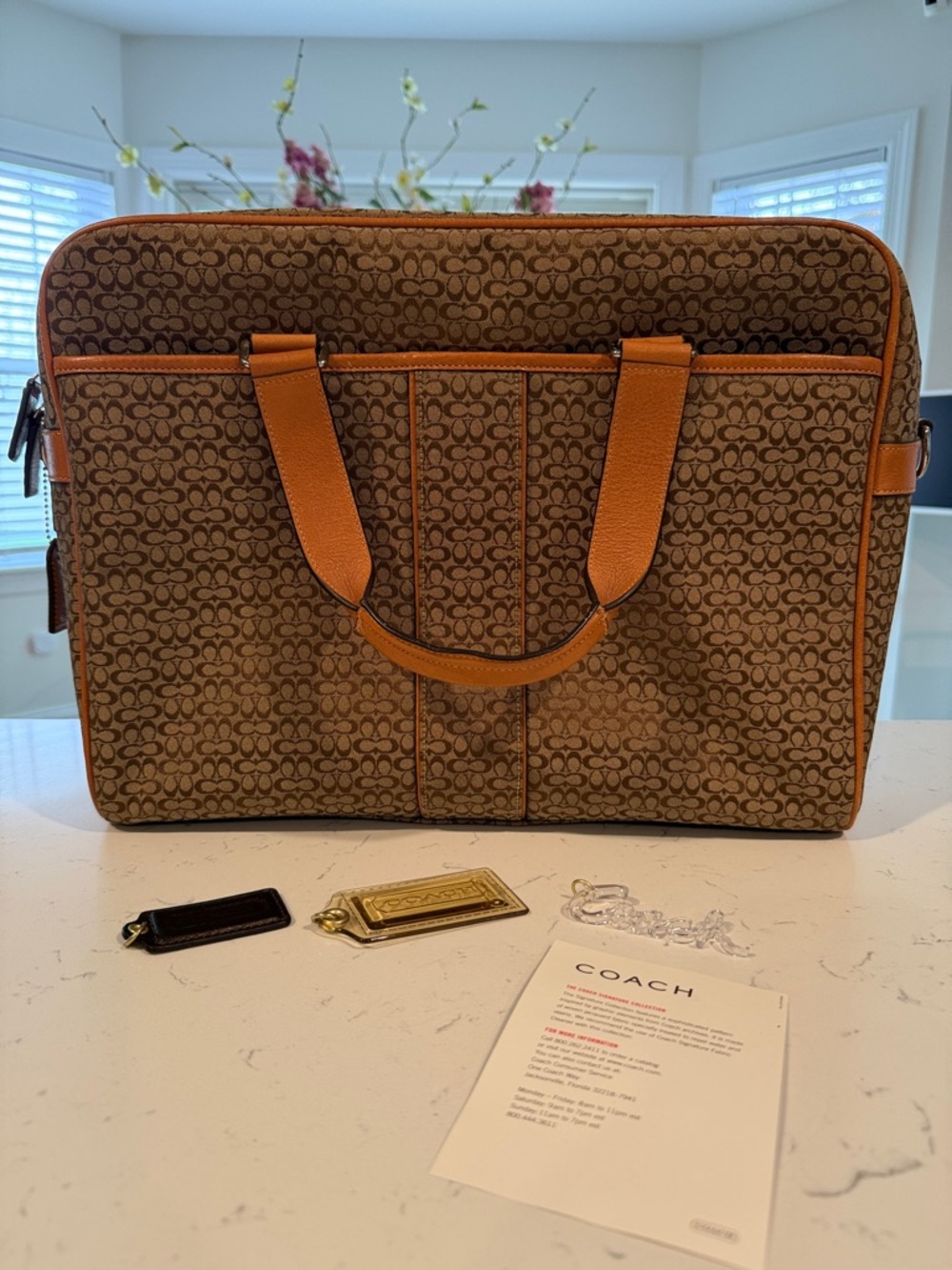 Coach Tan and Brown Signature Canvas Laptop Briefcase